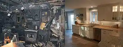 Residential kitchen fire before and after restoration