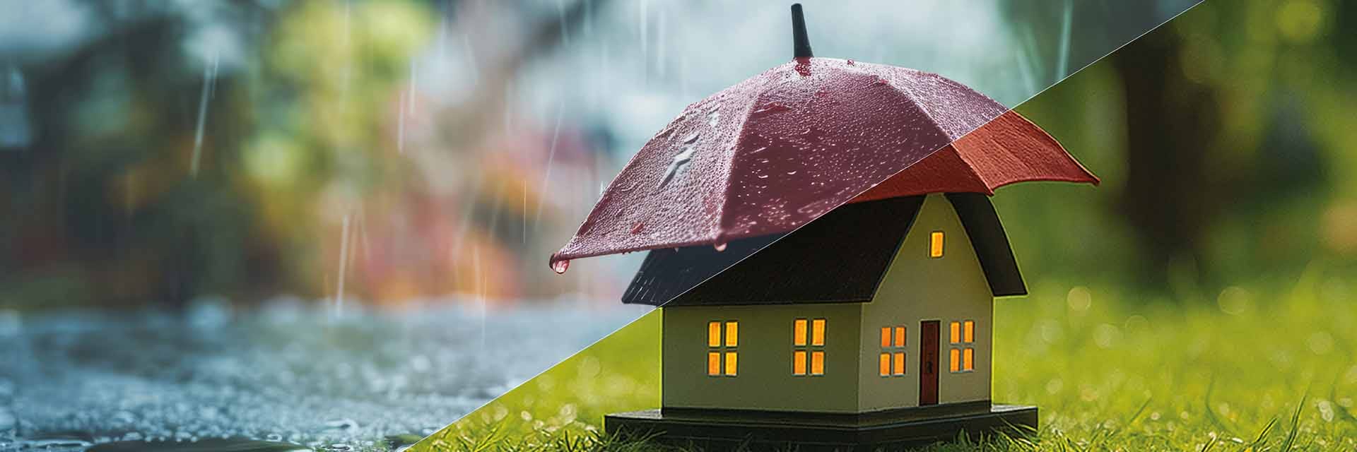 hus med regn og solskin