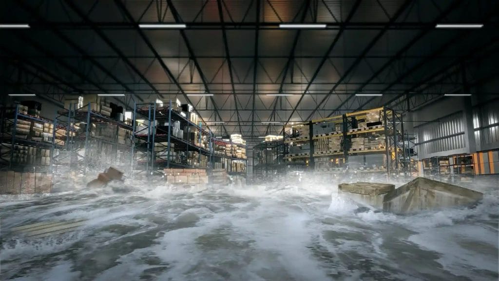 Un entrepôt inondé