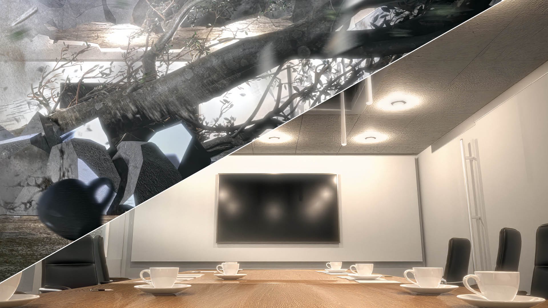 A damaged concrete site with fallen braches_TG_Businesses_before-and-after