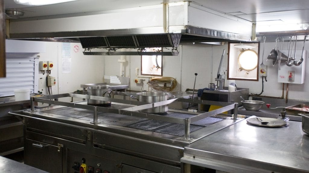 Ship's galley which is clean and spotless.