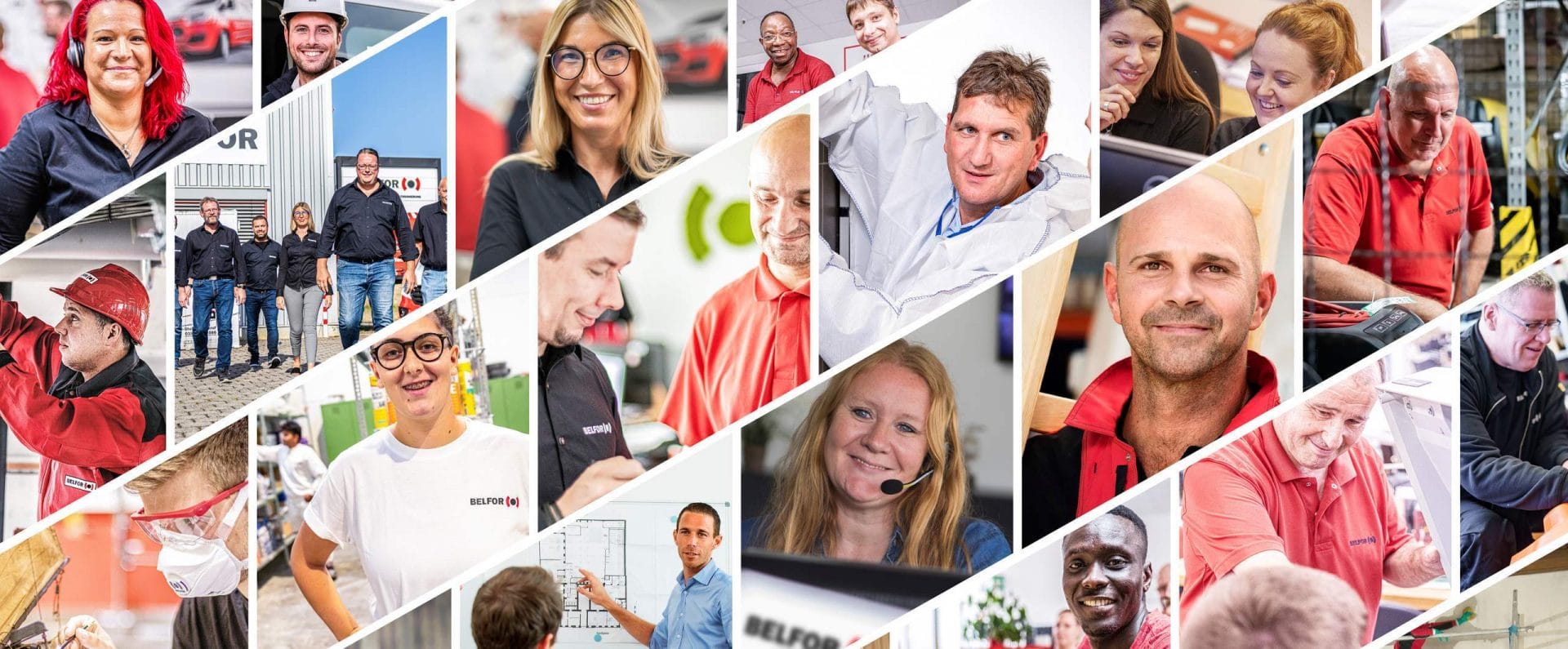 Een collage van mannelijke en vrouwelijke arbeiders en bedienden