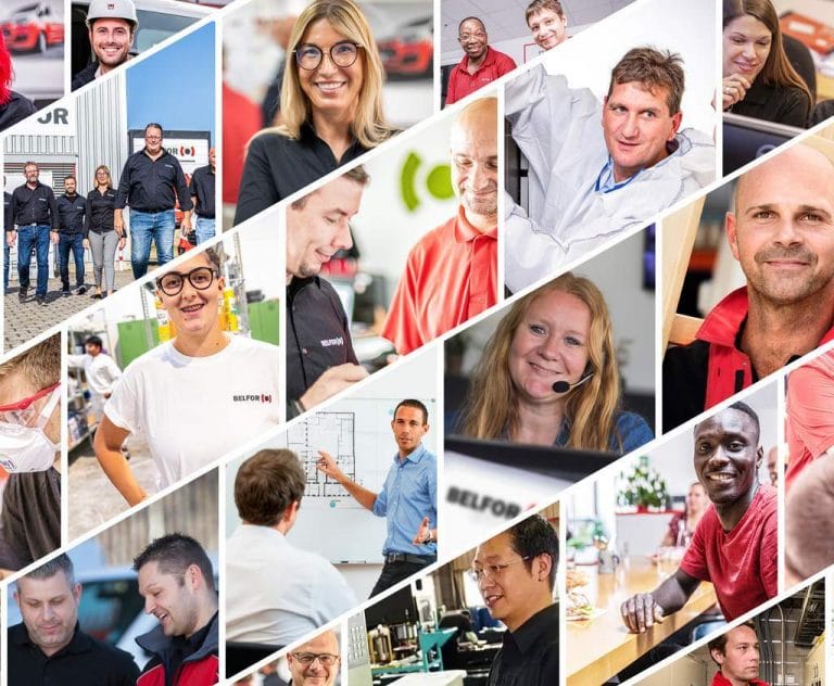Een collage van mannelijke en vrouwelijke arbeiders en bedienden
