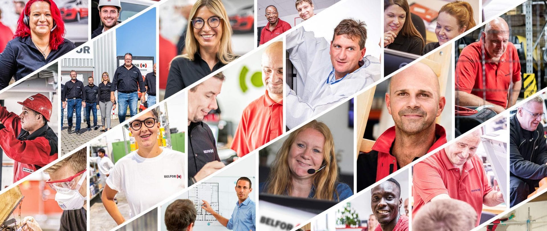 Een collage van mannelijke en vrouwelijke arbeiders en bedienden