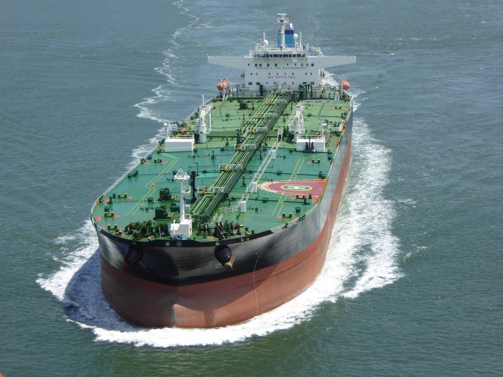Crude oil tanker sailing at sea after fire damage restoration by BELFOR