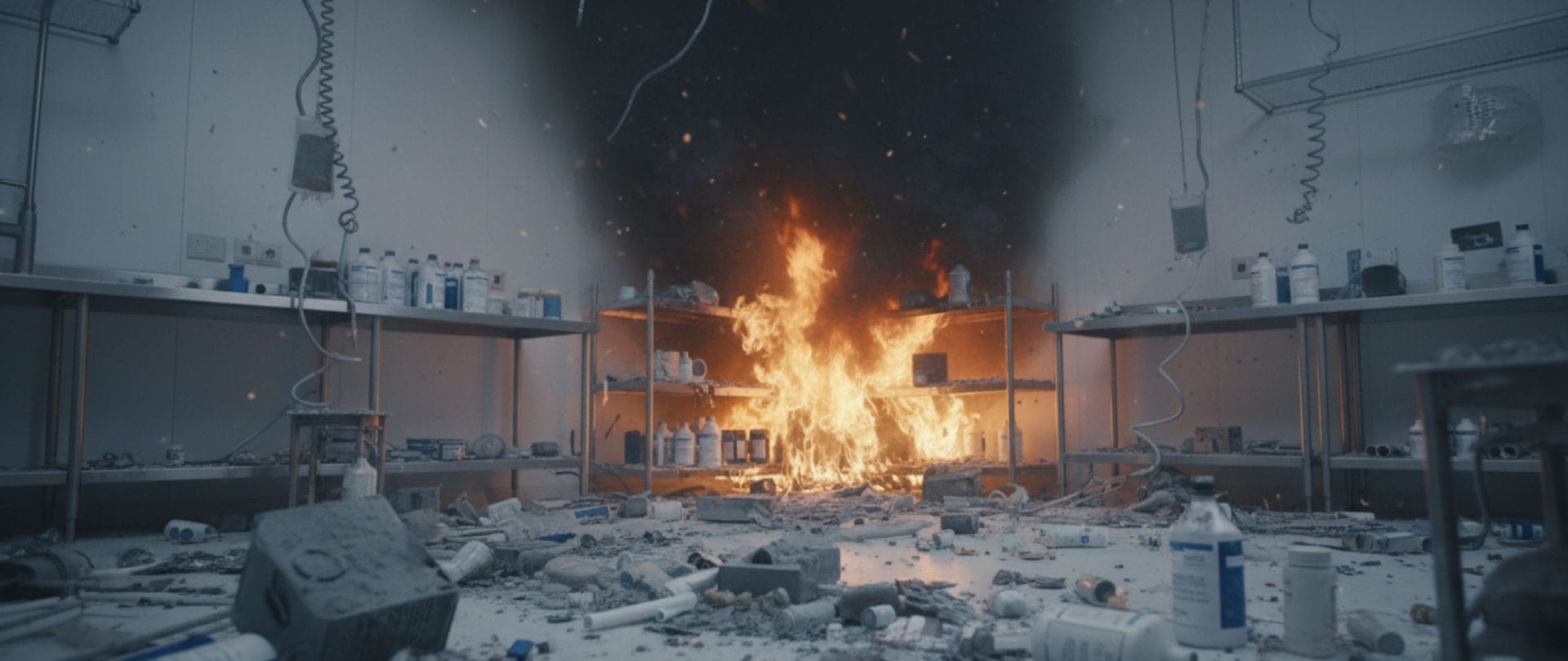 clean room area with healthcare products with a fire