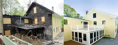 Residential porch fire before and after restoration