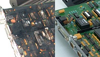 Circuit board before and after restoration