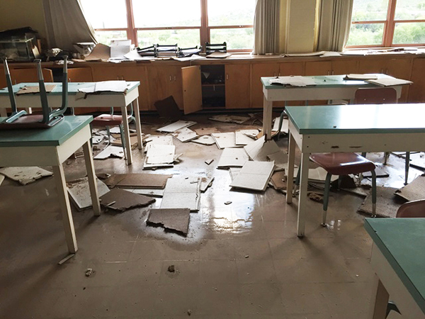 Water Damage In Immaculate Heart High School classroom