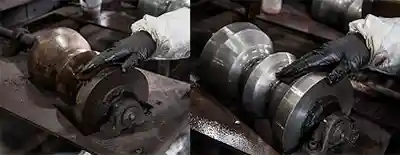 Machinery parts before and after cleaning