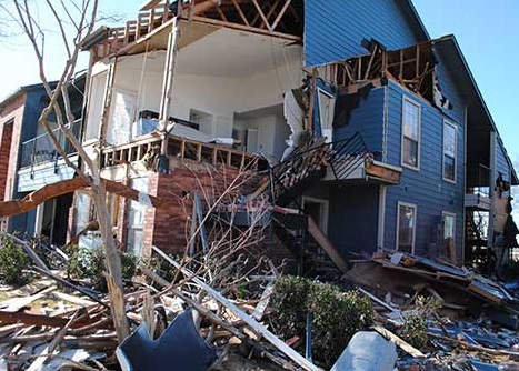 Apartment damage after tornado hits