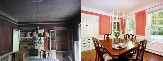 Dining room before and after fire damage restoration
