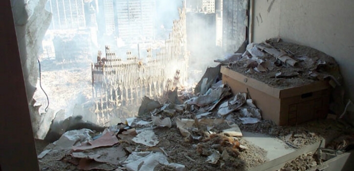 Office debris after 9/11 terrorist attack