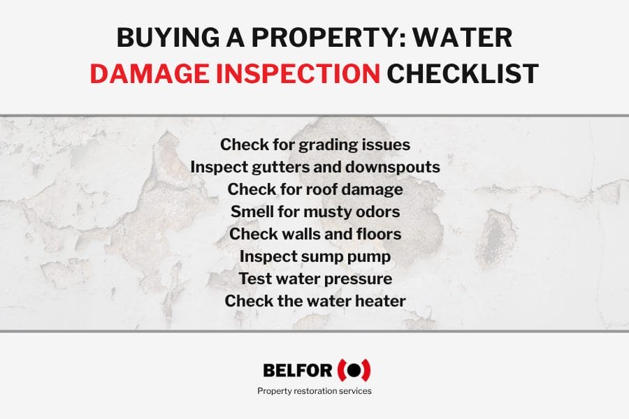 Info image visual on water dmaage checklist when buying a property